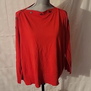 J. Crew Woman's Belvedere Red Button Boat Neck Sweater, Boxy Fit, Size: L/XL NWT